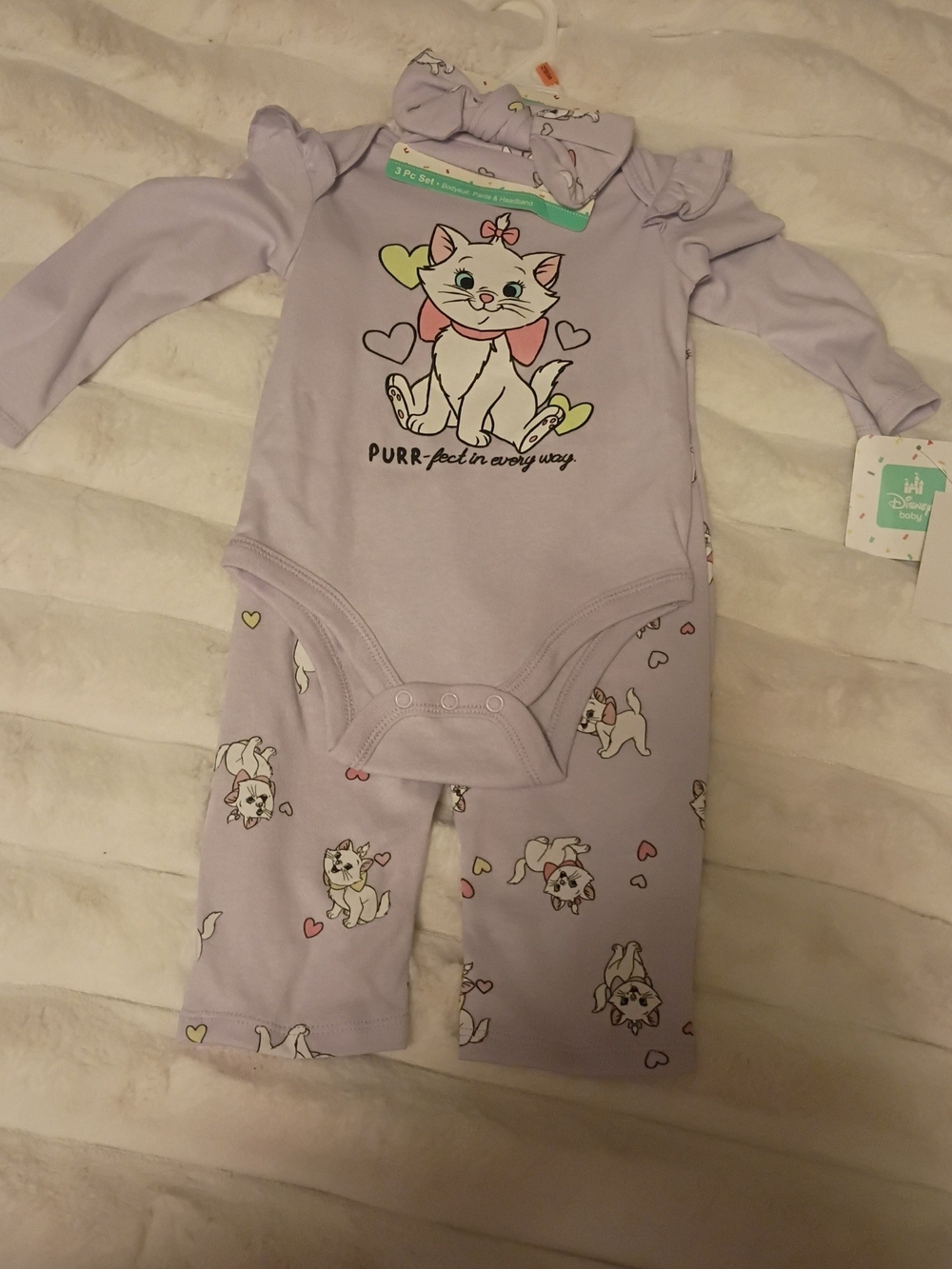Disney Lavender Cat Graphic Baby Bodysuit Set